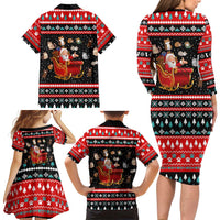 Funny Santa Family Matching Long Sleeve Bodycon Dress and Hawaiian Shirt with Cats for Everybody Quote and Red Christmas Pattern - Wonder Print Shop