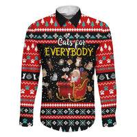 Funny Santa Family Matching Long Sleeve Bodycon Dress and Hawaiian Shirt with Cats for Everybody Quote and Red Christmas Pattern - Wonder Print Shop