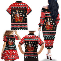 Funny Santa Family Matching Off The Shoulder Long Sleeve Dress and Hawaiian Shirt with Cats for Everybody Quote and Red Christmas Pattern - Wonder Print Shop