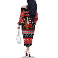 Funny Santa Family Matching Off The Shoulder Long Sleeve Dress and Hawaiian Shirt with Cats for Everybody Quote and Red Christmas Pattern - Wonder Print Shop
