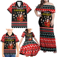 Funny Santa Family Matching Off Shoulder Maxi Dress and Hawaiian Shirt with Cats for Everybody Quote and Red Christmas Pattern - Wonder Print Shop