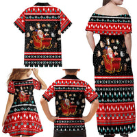 Funny Santa Family Matching Off Shoulder Maxi Dress and Hawaiian Shirt with Cats for Everybody Quote and Red Christmas Pattern - Wonder Print Shop
