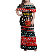 Funny Santa Family Matching Off Shoulder Maxi Dress and Hawaiian Shirt with Cats for Everybody Quote and Red Christmas Pattern - Wonder Print Shop