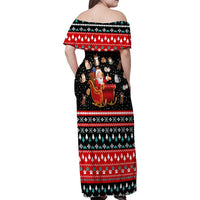 Funny Santa Family Matching Off Shoulder Maxi Dress and Hawaiian Shirt with Cats for Everybody Quote and Red Christmas Pattern - Wonder Print Shop