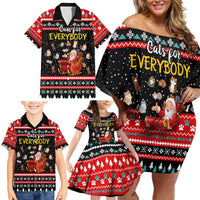 Funny Santa Family Matching Off Shoulder Short Dress and Hawaiian Shirt with Cats for Everybody Quote and Red Christmas Pattern - Wonder Print Shop
