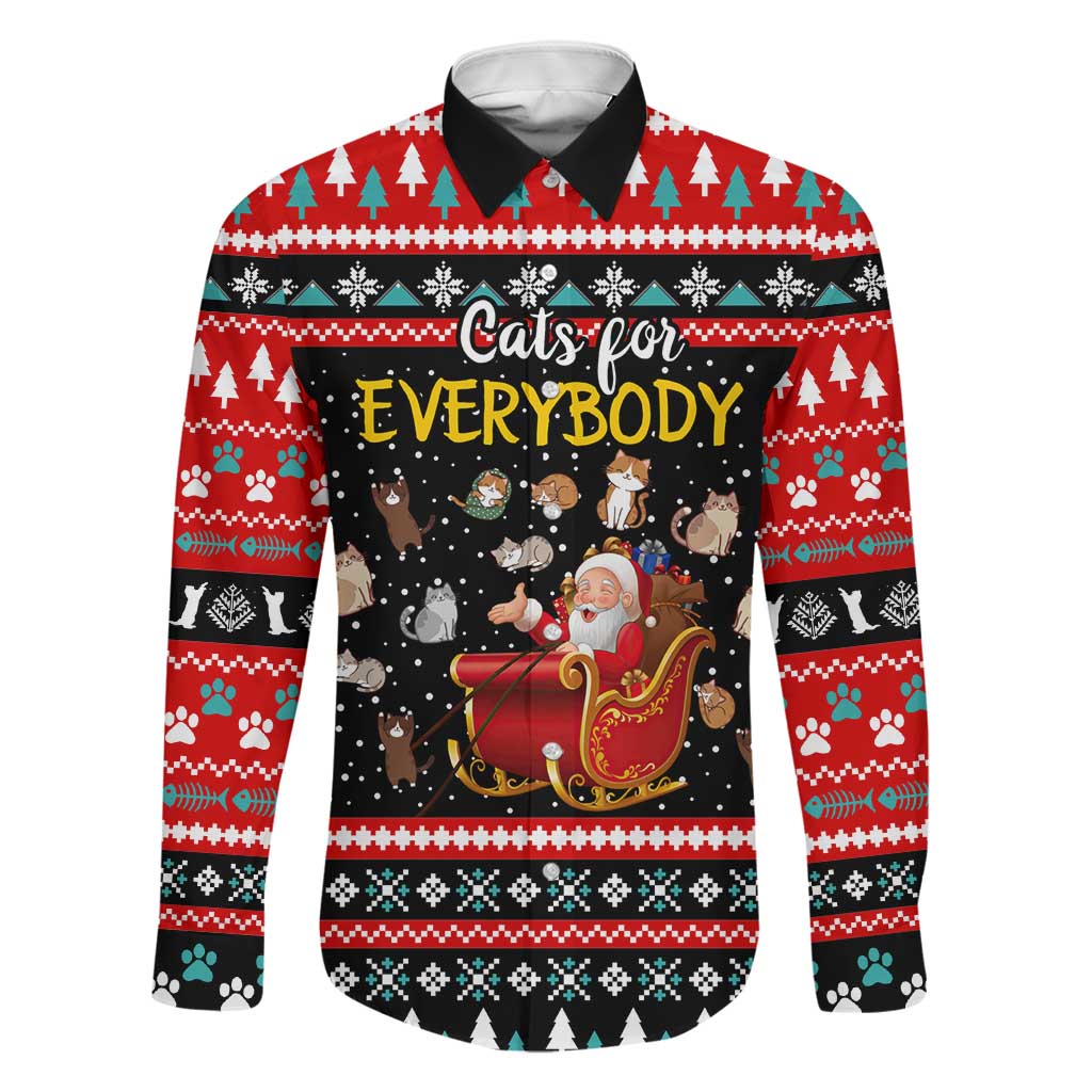 Funny Santa Family Matching Off Shoulder Short Dress and Hawaiian Shirt with Cats for Everybody Quote and Red Christmas Pattern - Wonder Print Shop