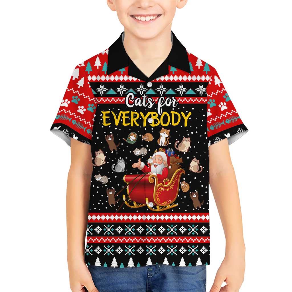 Funny Santa Family Matching Off Shoulder Short Dress and Hawaiian Shirt with Cats for Everybody Quote and Red Christmas Pattern - Wonder Print Shop