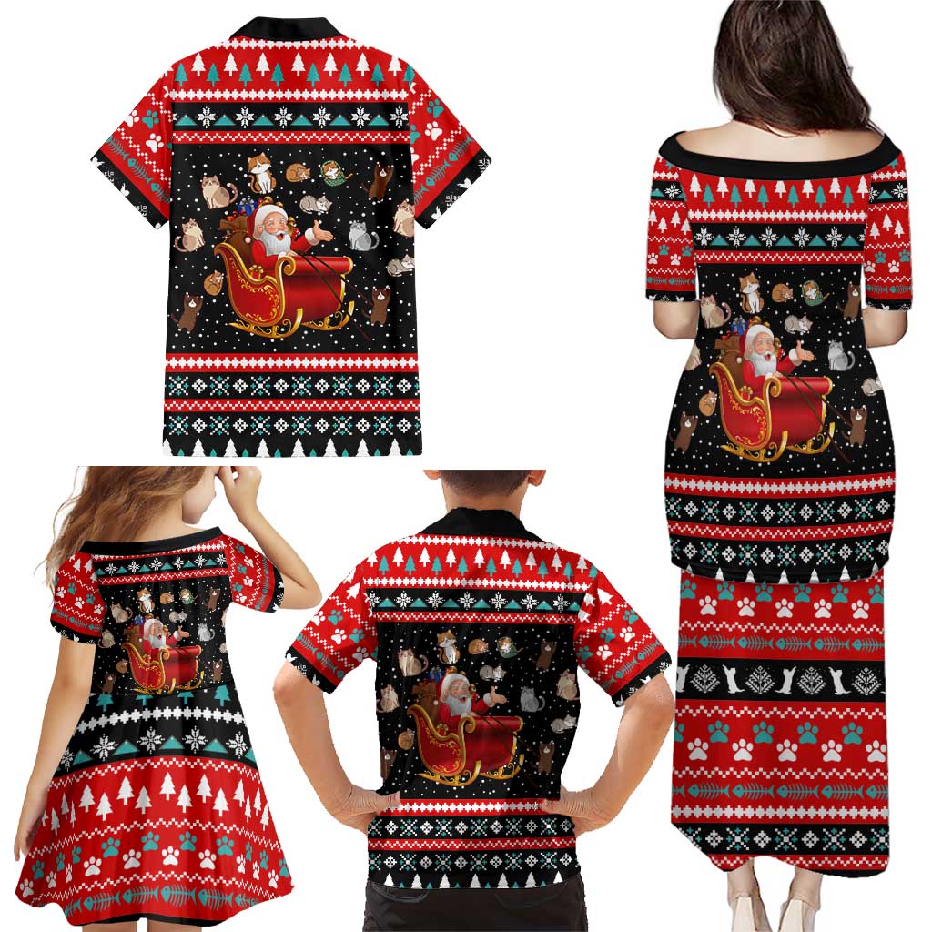 Funny Santa Family Matching Puletasi and Hawaiian Shirt with Cats for Everybody Quote and Red Christmas Pattern - Wonder Print Shop