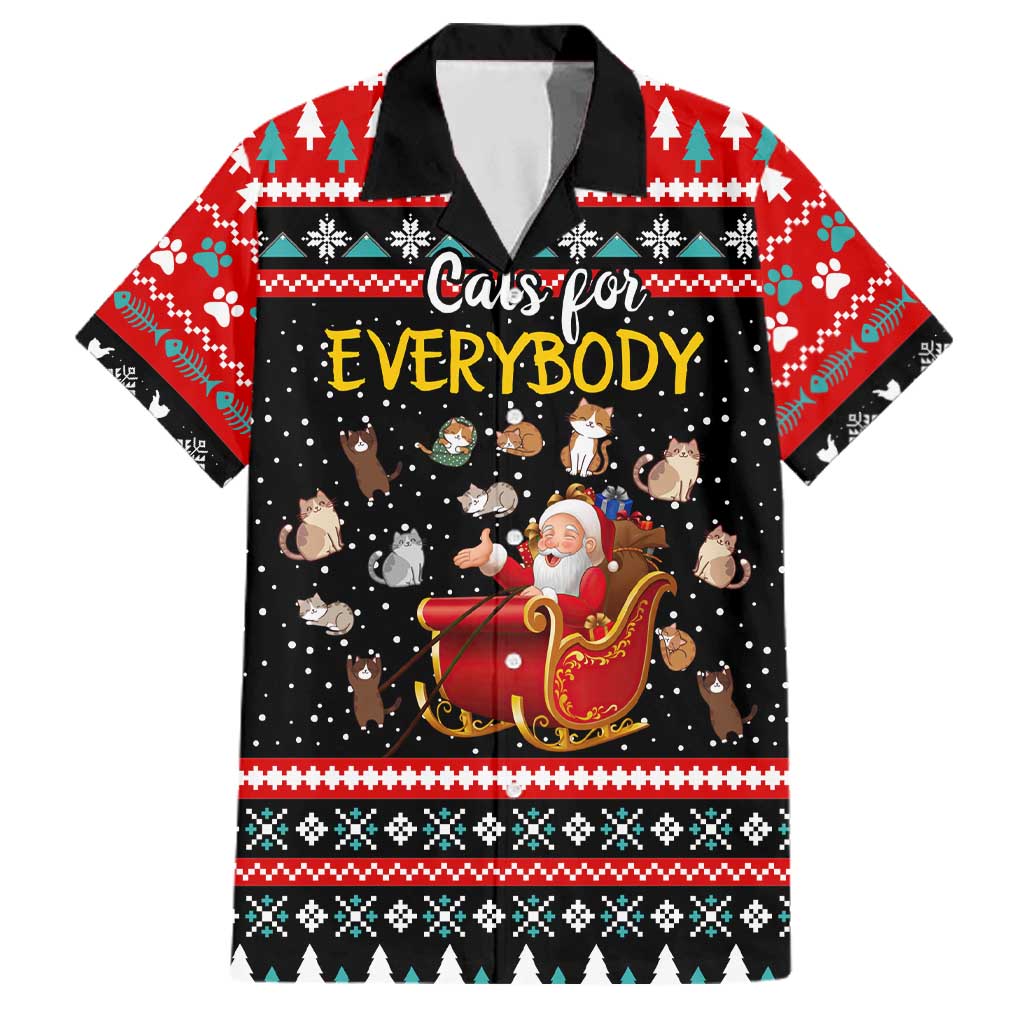 Funny Santa Family Matching Puletasi and Hawaiian Shirt with Cats for Everybody Quote and Red Christmas Pattern - Wonder Print Shop