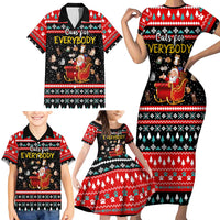 Funny Santa Family Matching Short Sleeve Bodycon Dress and Hawaiian Shirt with Cats for Everybody Quote and Red Christmas Pattern - Wonder Print Shop