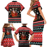 Funny Santa Family Matching Short Sleeve Bodycon Dress and Hawaiian Shirt with Cats for Everybody Quote and Red Christmas Pattern - Wonder Print Shop