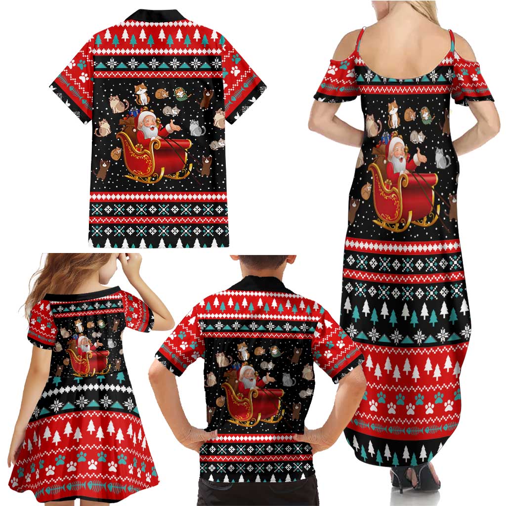 Funny Santa Family Matching Summer Maxi Dress and Hawaiian Shirt with Cats for Everybody Quote and Red Christmas Pattern - Wonder Print Shop