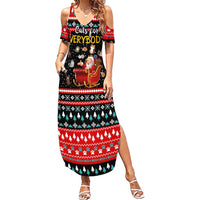 Funny Santa Family Matching Summer Maxi Dress and Hawaiian Shirt with Cats for Everybody Quote and Red Christmas Pattern - Wonder Print Shop