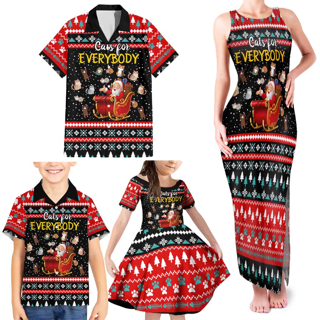 Funny Santa Family Matching Tank Maxi Dress and Hawaiian Shirt with Cats for Everybody Quote and Red Christmas Pattern - Wonder Print Shop