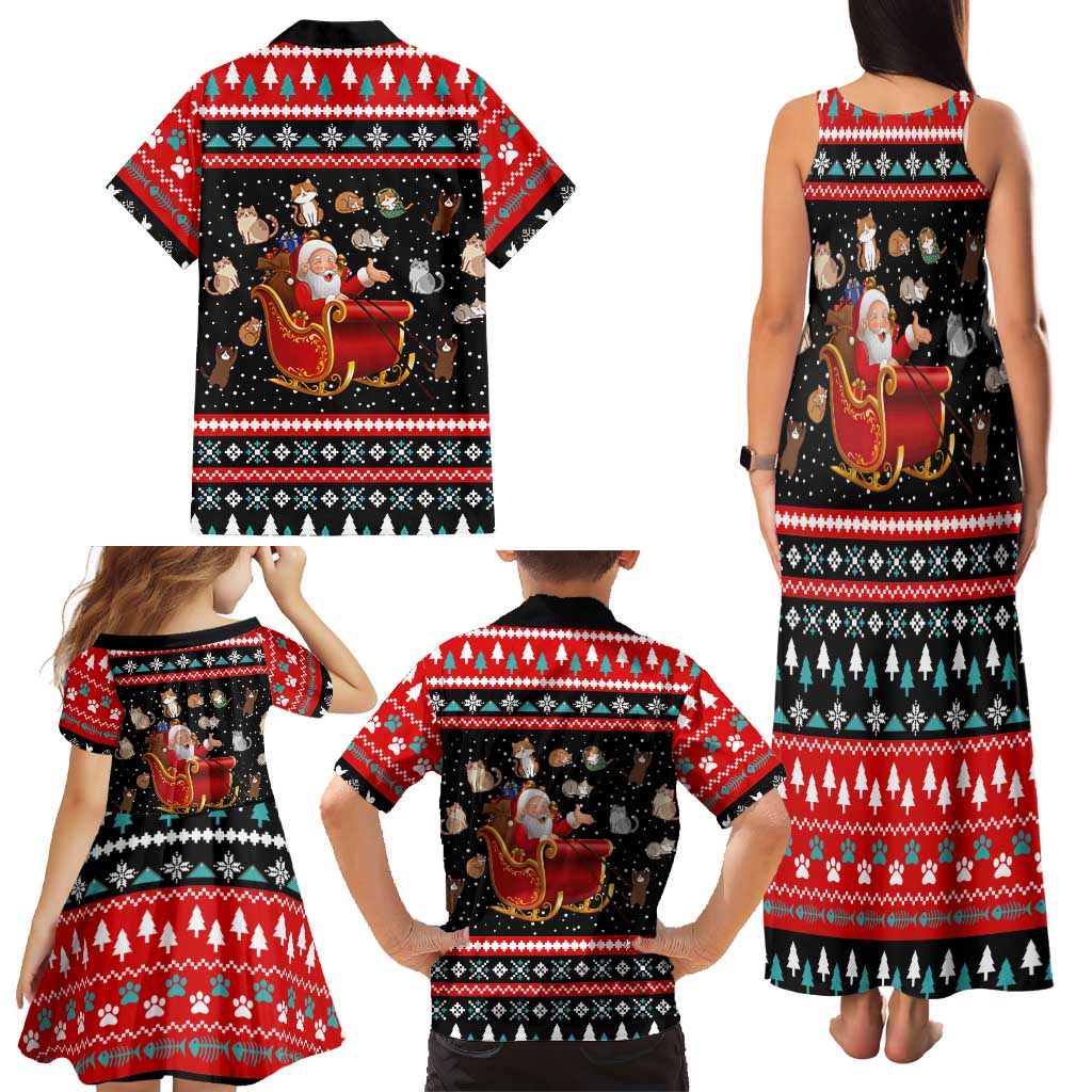 Funny Santa Family Matching Tank Maxi Dress and Hawaiian Shirt with Cats for Everybody Quote and Red Christmas Pattern - Wonder Print Shop