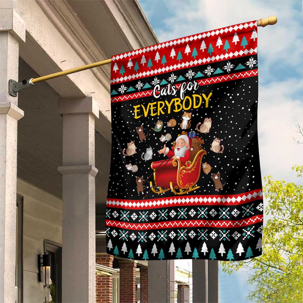 Funny Santa Garden Flag with Cats for Everybody Quote and Red Christmas Pattern - Wonder Print Shop