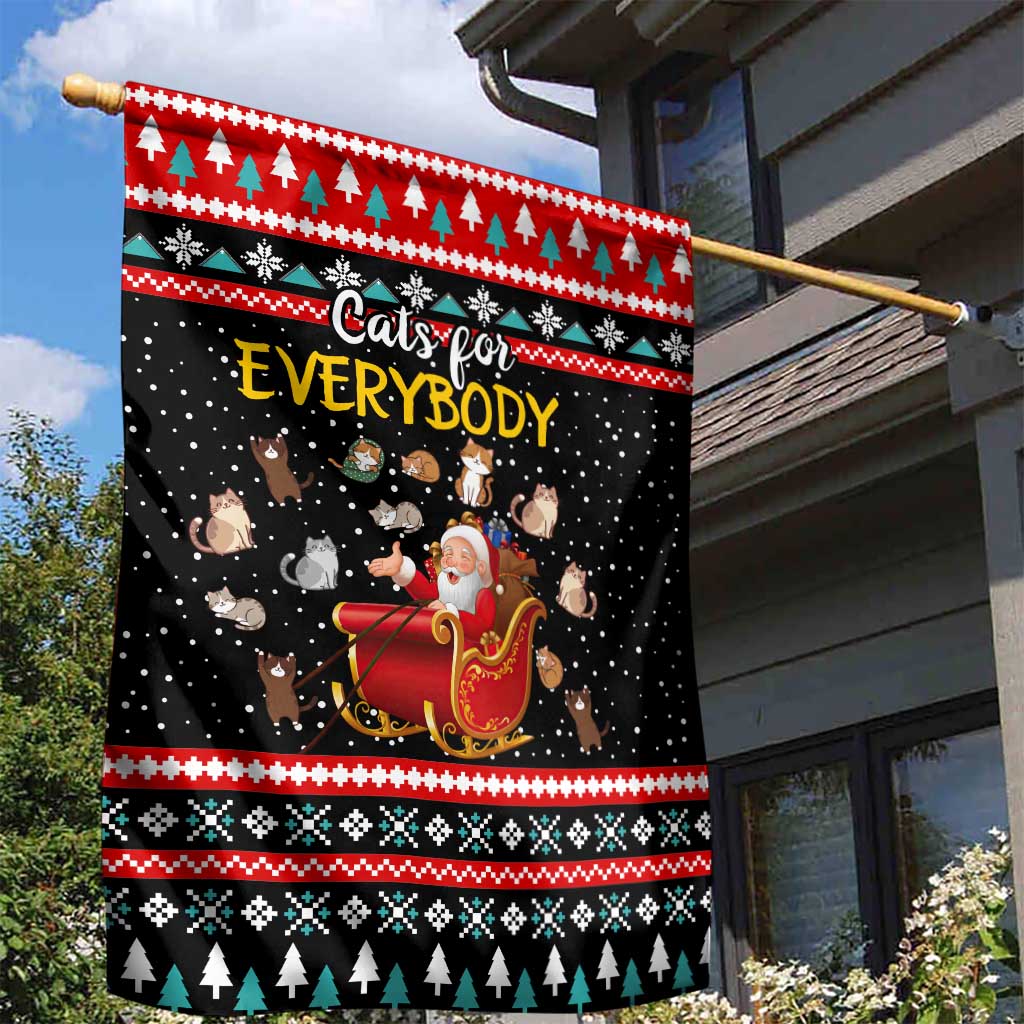 Funny Santa Garden Flag with Cats for Everybody Quote and Red Christmas Pattern - Wonder Print Shop