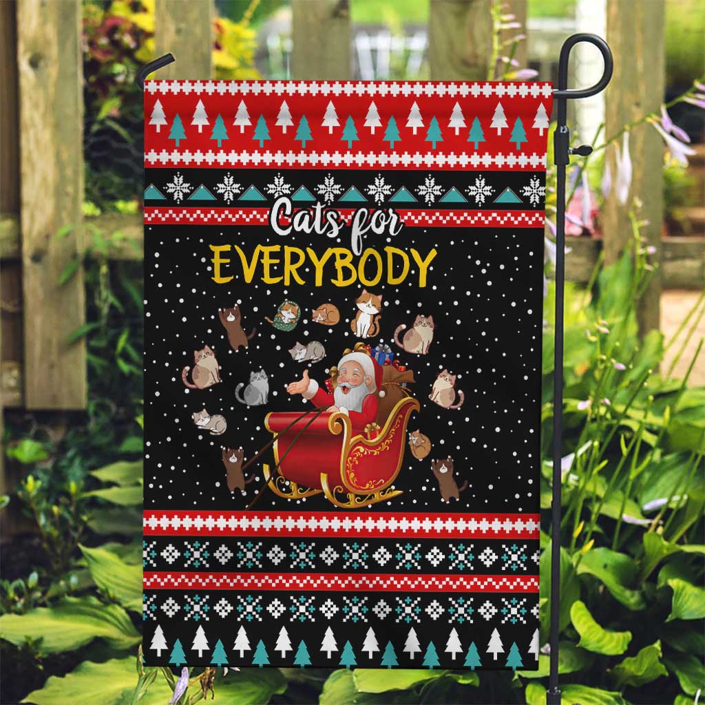 Funny Santa Garden Flag with Cats for Everybody Quote and Red Christmas Pattern - Wonder Print Shop
