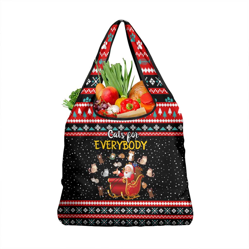 Funny Santa Grocery Bag with Cats for Everybody Quote and Red Christmas Pattern - Wonder Print Shop
