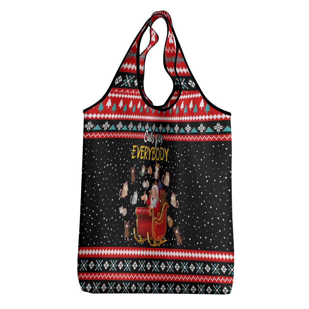 Funny Santa Grocery Bag with Cats for Everybody Quote and Red Christmas Pattern - Wonder Print Shop