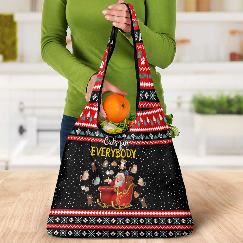 Funny Santa Grocery Bag with Cats for Everybody Quote and Red Christmas Pattern - Wonder Print Shop