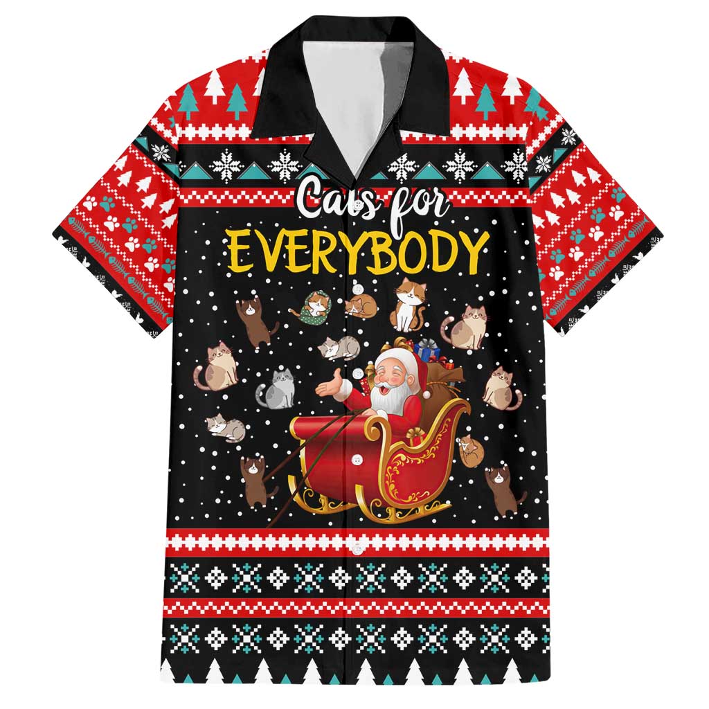 Funny Santa Hawaiian Shirt with Cats for Everybody Quote and Red Christmas Pattern - Wonder Print Shop