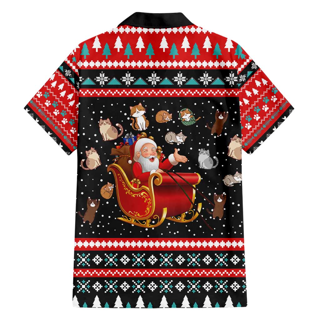 Funny Santa Hawaiian Shirt with Cats for Everybody Quote and Red Christmas Pattern - Wonder Print Shop