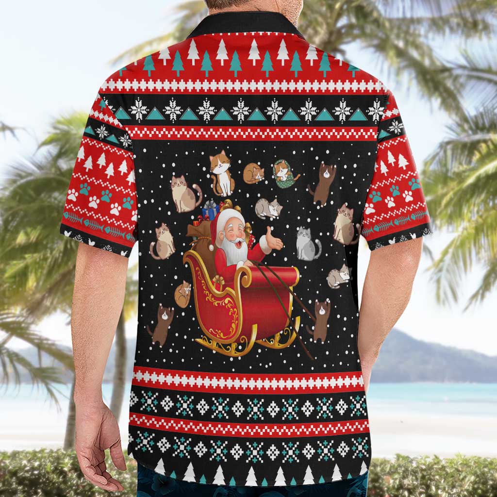 Funny Santa Hawaiian Shirt with Cats for Everybody Quote and Red Christmas Pattern - Wonder Print Shop