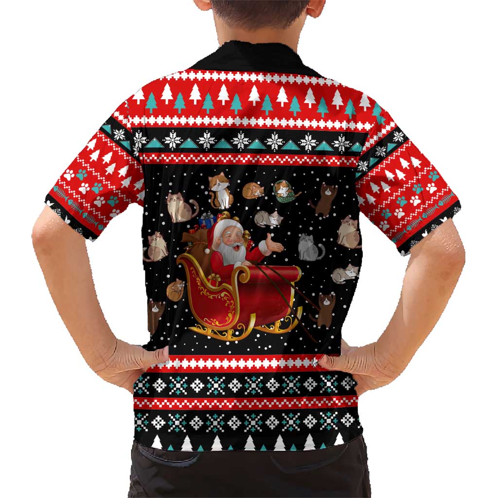 Funny Santa Hawaiian Shirt with Cats for Everybody Quote and Red Christmas Pattern - Wonder Print Shop
