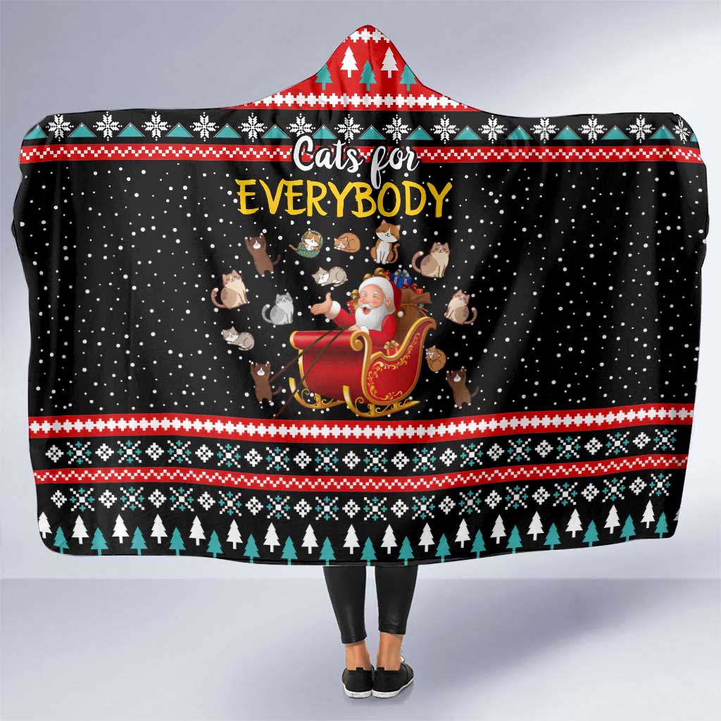 Funny Santa Hooded Blanket with Cats for Everybody Quote and Red Christmas Pattern - Wonder Print Shop