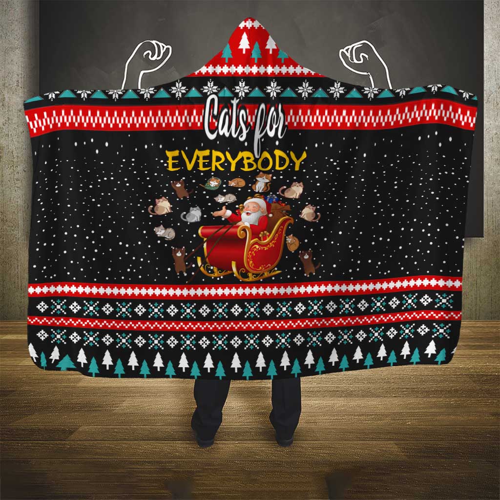 Funny Santa Hooded Blanket with Cats for Everybody Quote and Red Christmas Pattern - Wonder Print Shop