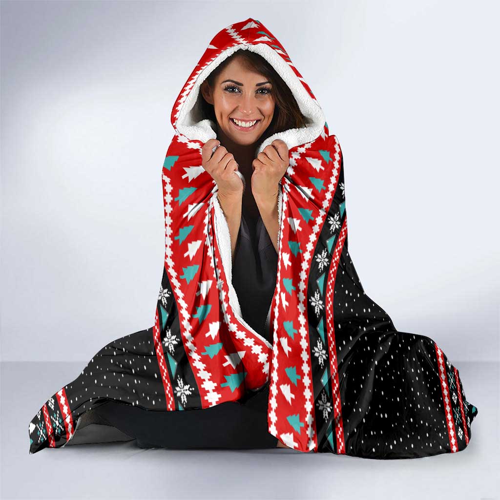 Funny Santa Hooded Blanket with Cats for Everybody Quote and Red Christmas Pattern - Wonder Print Shop