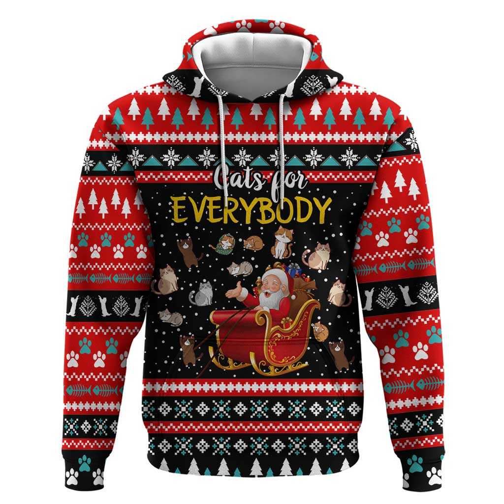 Funny Santa Hoodie with Cats for Everybody Quote and Red Christmas Pattern - Wonder Print Shop