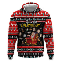Funny Santa Hoodie with Cats for Everybody Quote and Red Christmas Pattern - Wonder Print Shop