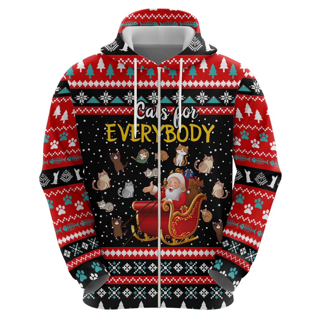 Funny Santa Hoodie with Cats for Everybody Quote and Red Christmas Pattern - Wonder Print Shop