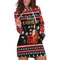 Funny Santa Hoodie Dress with Cats for Everybody Quote and Red Christmas Pattern - Wonder Print Shop