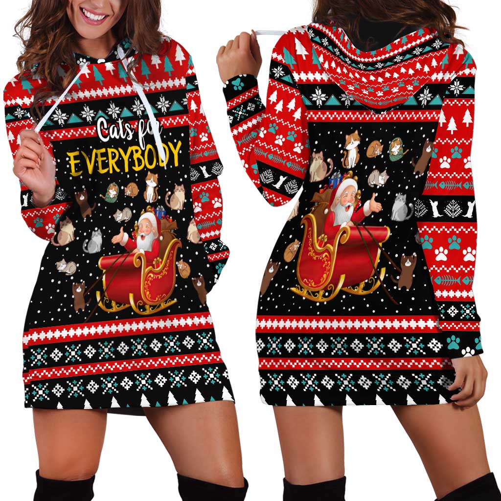 Funny Santa Hoodie Dress with Cats for Everybody Quote and Red Christmas Pattern - Wonder Print Shop