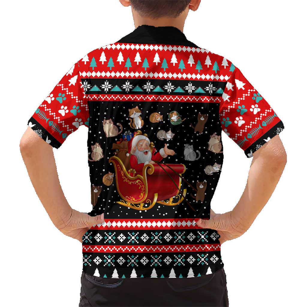 Funny Santa Kid Hawaiian Shirt with Cats for Everybody Quote and Red Christmas Pattern - Wonder Print Shop