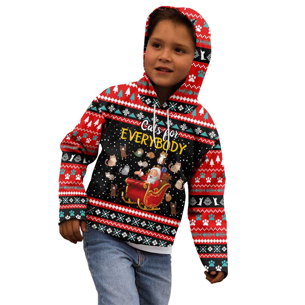 Funny Santa Kid Hoodie with Cats for Everybody Quote and Red Christmas Pattern - Wonder Print Shop