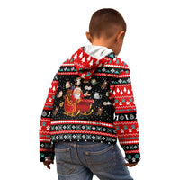 Funny Santa Kid Hoodie with Cats for Everybody Quote and Red Christmas Pattern - Wonder Print Shop