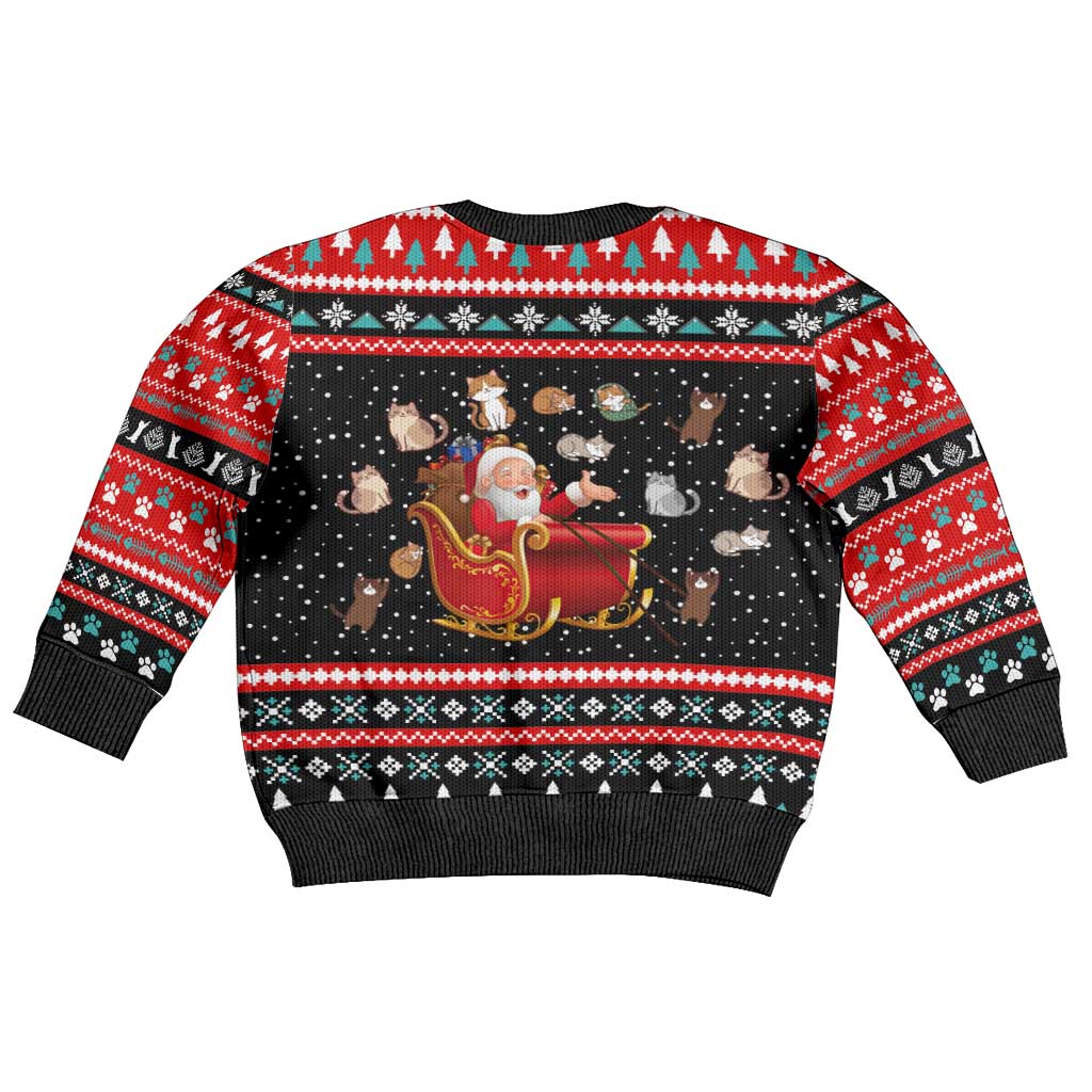 Funny Santa Kid Ugly Christmas Sweater with Cats for Everybody Quote and Red Christmas Pattern - Wonder Print Shop