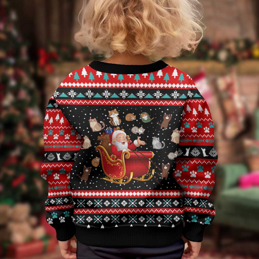Funny Santa Kid Ugly Christmas Sweater with Cats for Everybody Quote and Red Christmas Pattern - Wonder Print Shop