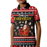 Funny Santa Kid Polo Shirt with Cats for Everybody Quote and Red Christmas Pattern - Wonder Print Shop
