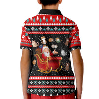 Funny Santa Kid Polo Shirt with Cats for Everybody Quote and Red Christmas Pattern - Wonder Print Shop