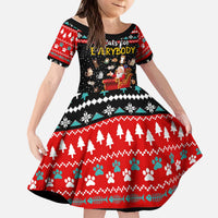 Funny Santa Kid Short Sleeve Dress with Cats for Everybody Quote and Red Christmas Pattern - Wonder Print Shop