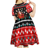 Funny Santa Kid Short Sleeve Dress with Cats for Everybody Quote and Red Christmas Pattern - Wonder Print Shop
