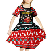 Funny Santa Kid Short Sleeve Dress with Cats for Everybody Quote and Red Christmas Pattern - Wonder Print Shop