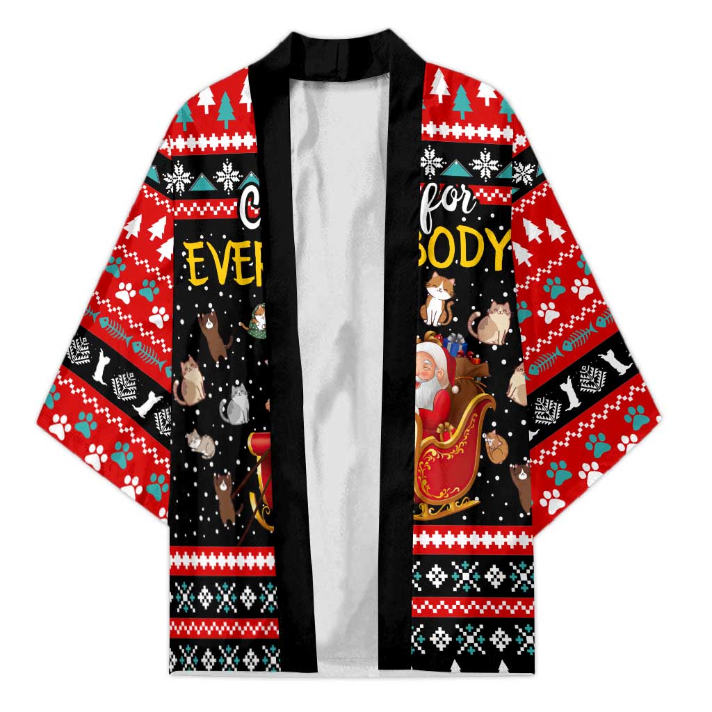 Funny Santa Kimono with Cats for Everybody Quote and Red Christmas Pattern - Wonder Print Shop