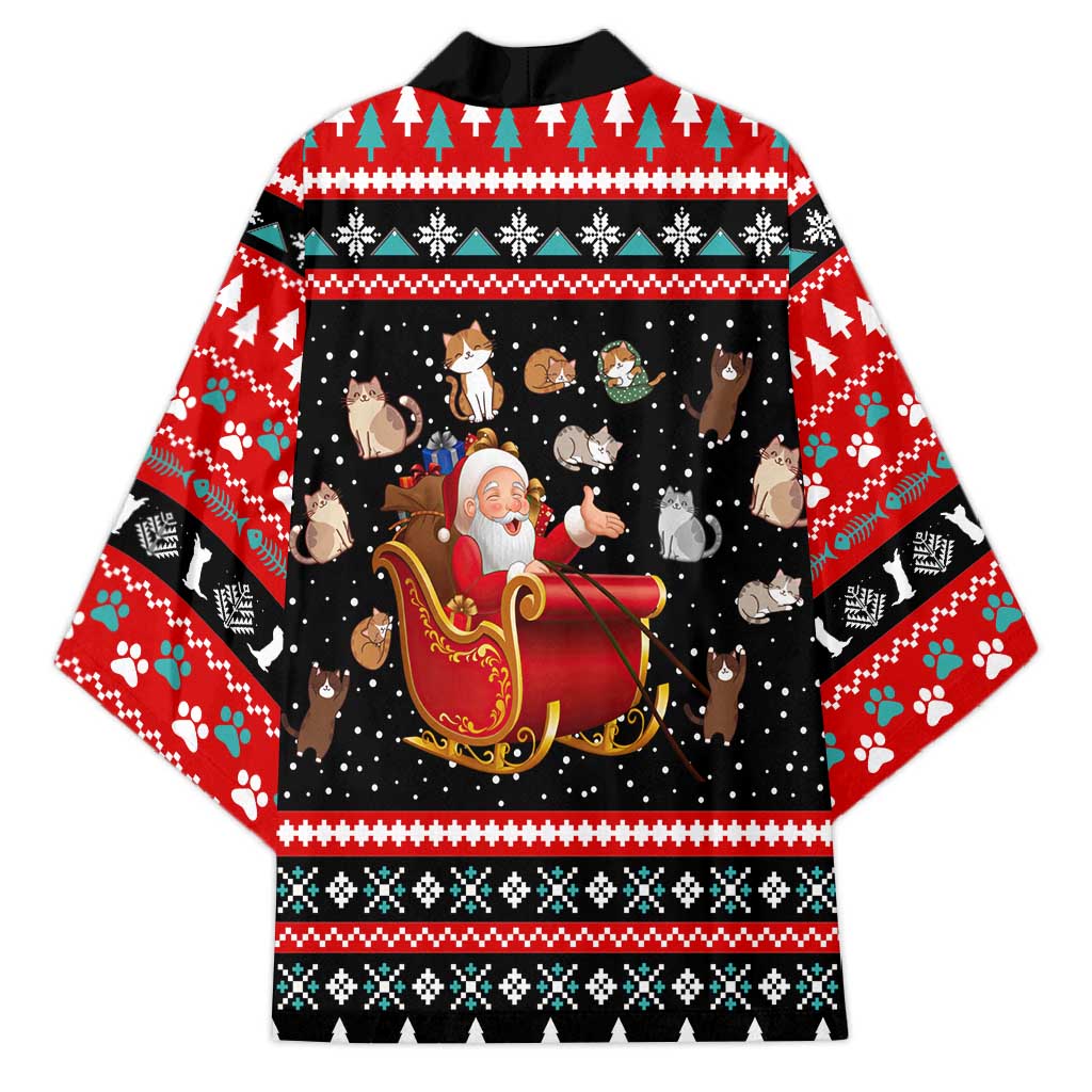 Funny Santa Kimono with Cats for Everybody Quote and Red Christmas Pattern - Wonder Print Shop
