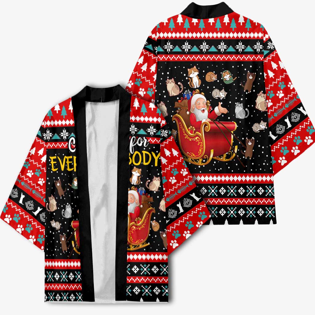 Funny Santa Kimono with Cats for Everybody Quote and Red Christmas Pattern - Wonder Print Shop
